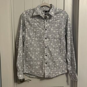 Men's Michael Kors MK Black White Logo Button Front Dress Shirt Size Medium